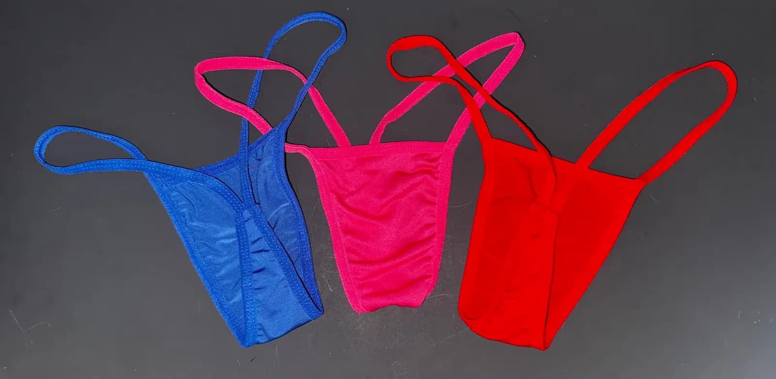 Blue, pink and red thong sets
